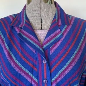 Vintage purple with rainbow stripe button up cotton dress size large